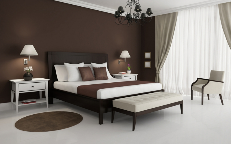 décoration de mur de chambre à coucher de couleur de mur brun avec la couleur