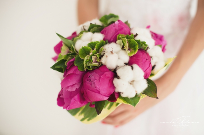 mariée bouquet rose pivoines coton