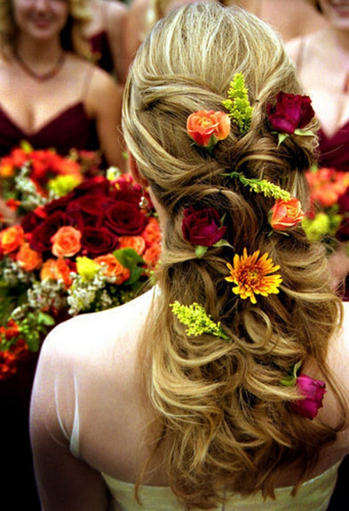 brude frisurer med blomster farverig farve blanding af blomster