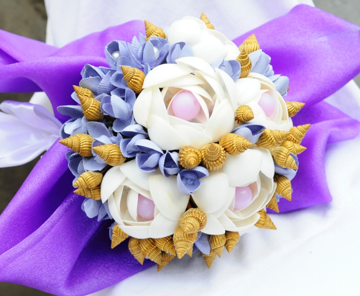 bouquet de mariée coquillage escargots bricolage idées mariage