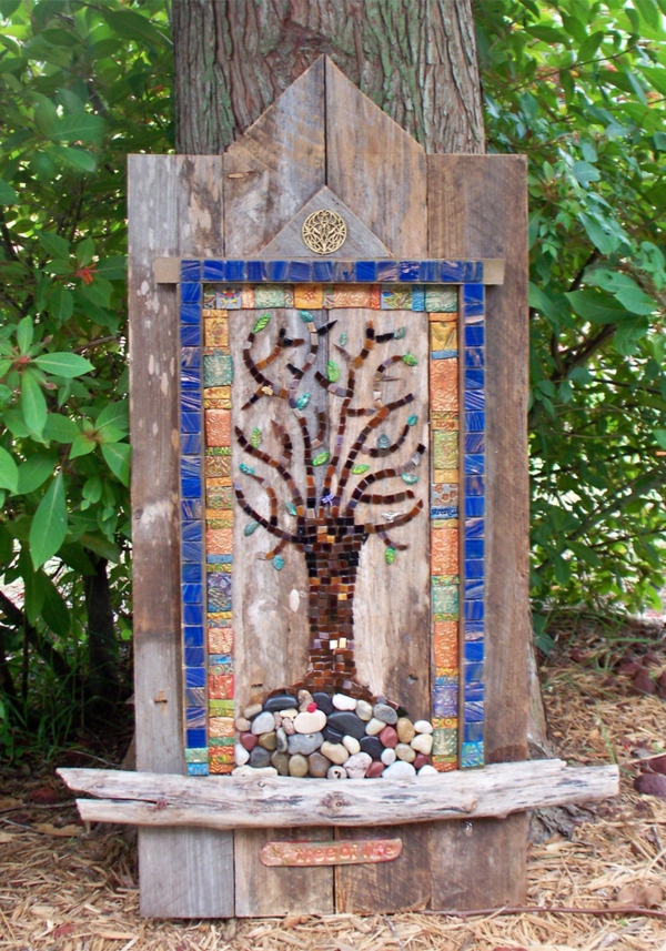 tinker mozaic grădină idei deco lemn