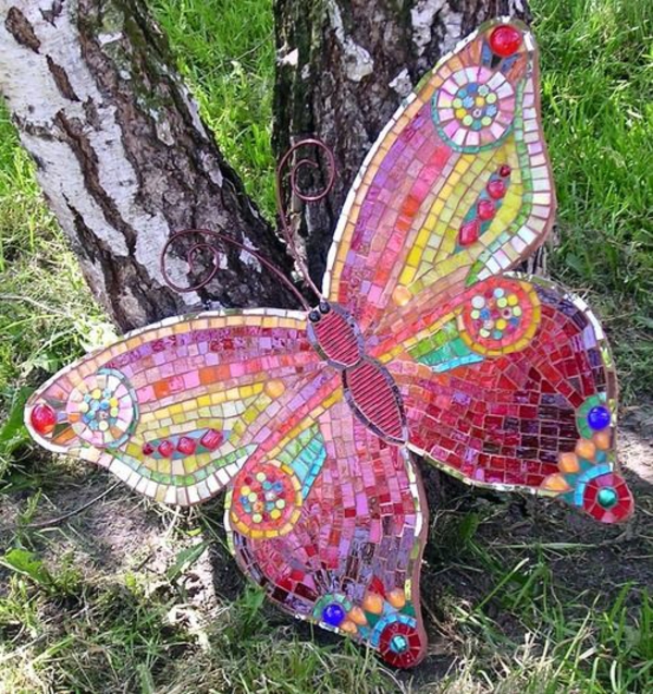 bsateln mozaïek tuin ideeën deco vlinder