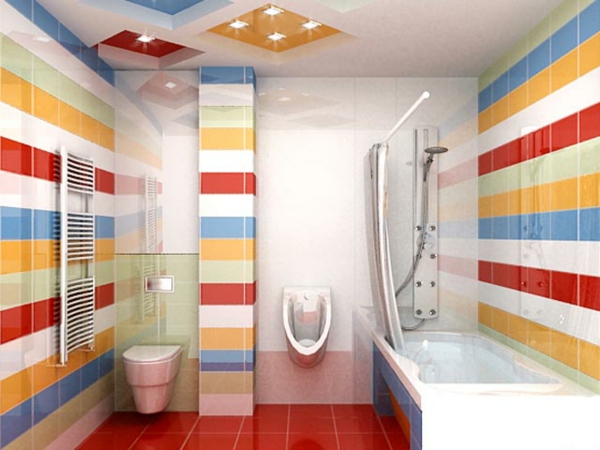 彩色瓷砖浴室家具浴室的想法图片