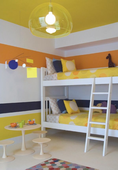 تصميم الحضانة الملونة فكرة أصفر برتقالي سرير بطابقين