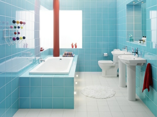 多彩的浴室设计蓝色瓷砖