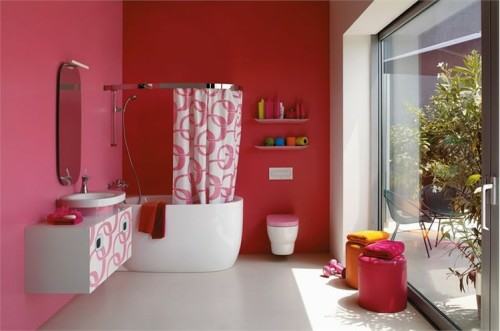 多彩浴室设计红色粉红色