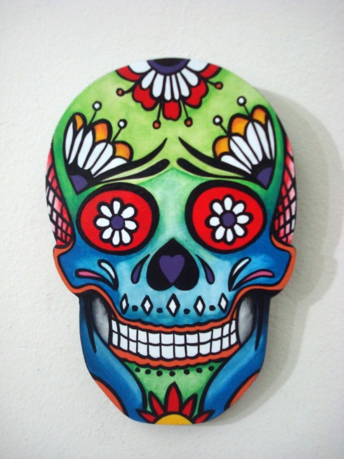 barevné lebka řemeslo nápad kameny malované dia de los muertos