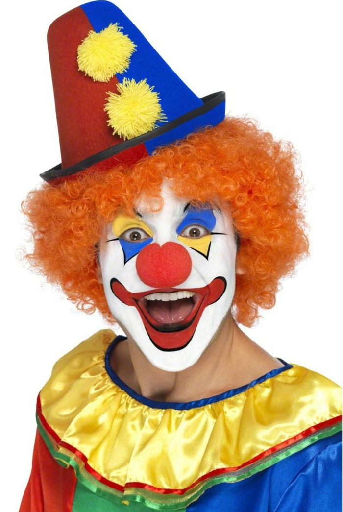 clown make up muodostavat värikäs oranssi peruukki hattu pompoms