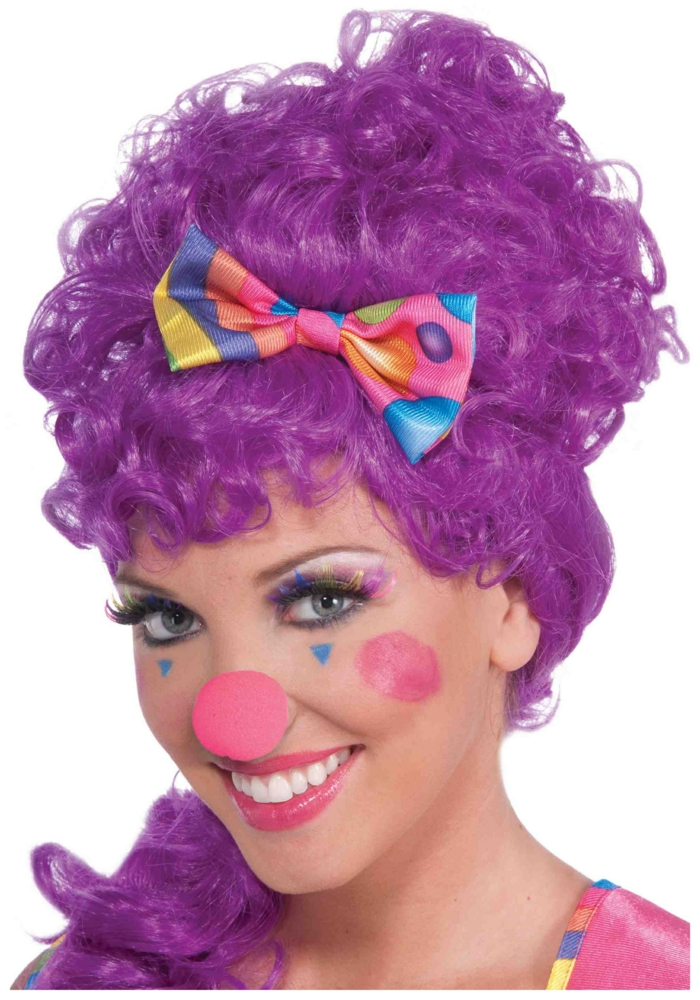 klaun make-up růžová kulatá nos fialová paruka