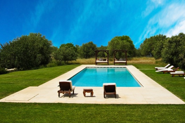 contemporary backyard pool landscape