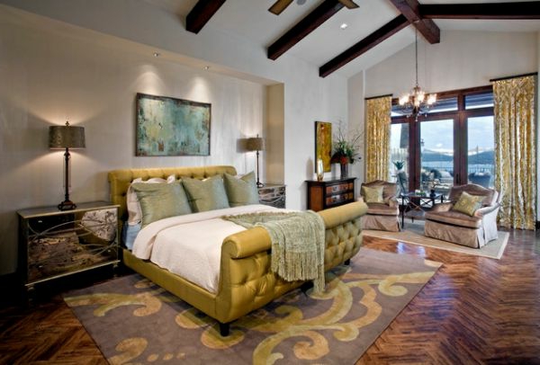 paturi răcoroase în stil colonial tapițat iarbă covor verde dormitor