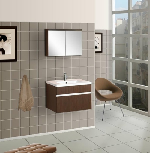凉快的浴室木水槽镜柜瓷砖墙的图片