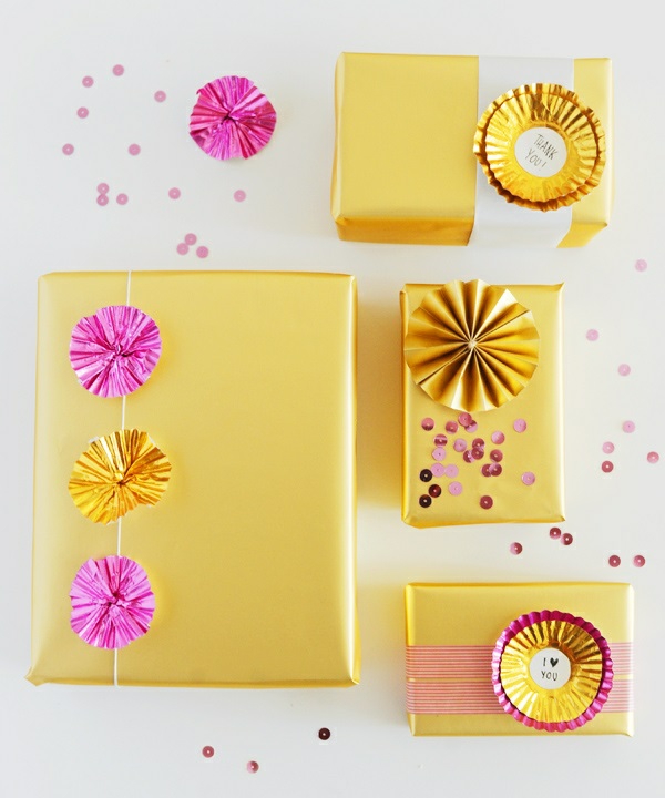 Cool идеи за деко за подарък опаковка кутия жълти златни хартия за печене на чаши