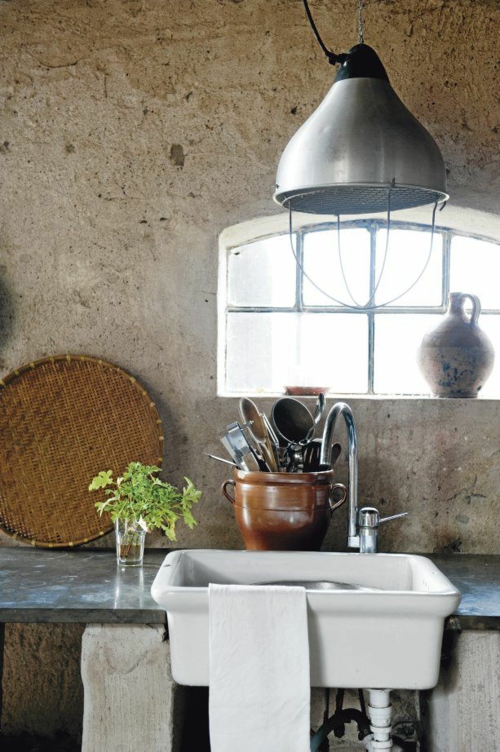 kule grunge interiørdesign vintage rustikk stil vask kjøkken