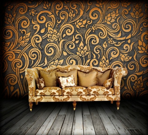 kule grunge interiørdesign veggdesign mønster tapet sofa