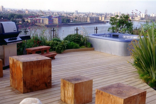 beautiful roof terrace design wood stool architectural element