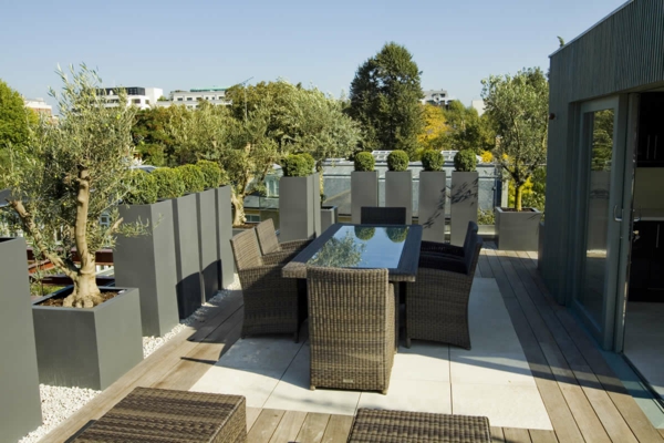 beautiful roof garden design wood privacy screen planter gray