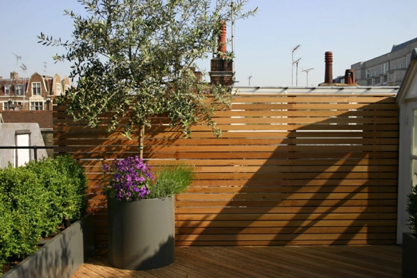 cool roof terrace designs wood privacy pot