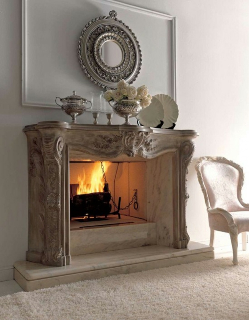 ideas de decoración cool para chimeneas clásico espejo de pared ornamentos silla
