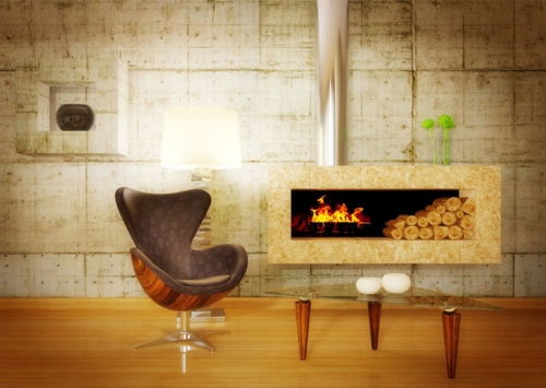 ideas frescas de decoración para chimeneas, sillón, moderno, cómodo, ergonómico, pared rugosa