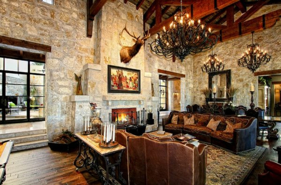 Cool home decor old wooden beams stone leather country style chandelier luxury