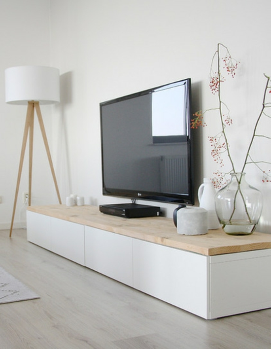凉爽的家具想法城市公寓设置电视木头