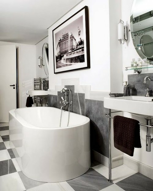 vėsioje plytelių veidrodžio idėjos, stilingas vonios kambario dizainas