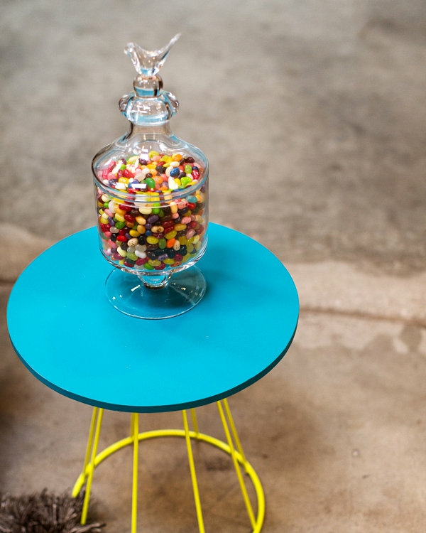 Cool interior in colorful colors. Lid glass sweets
