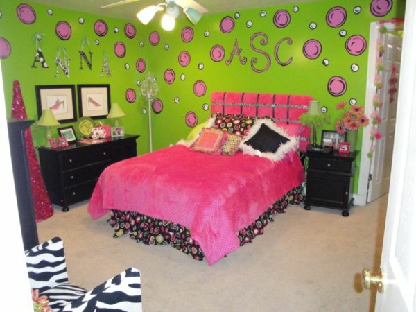 habitación juvenil chica colores rosa y verde