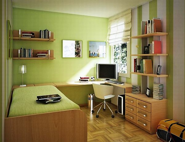 ungdomsværelse design moderne seng grønne vægge