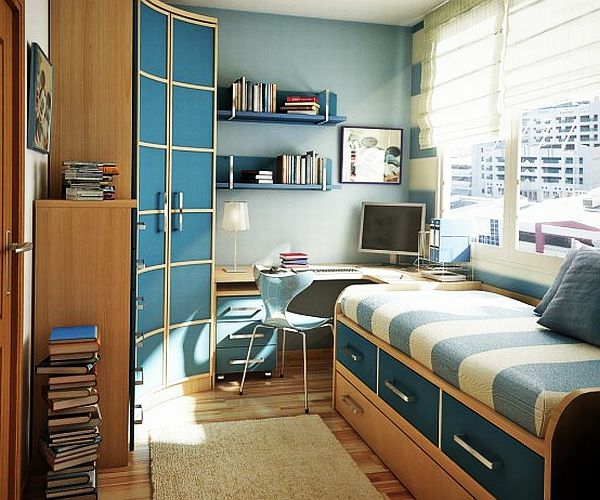 ungdomsværelse design moderne seng opbevaringsrum skrivebord
