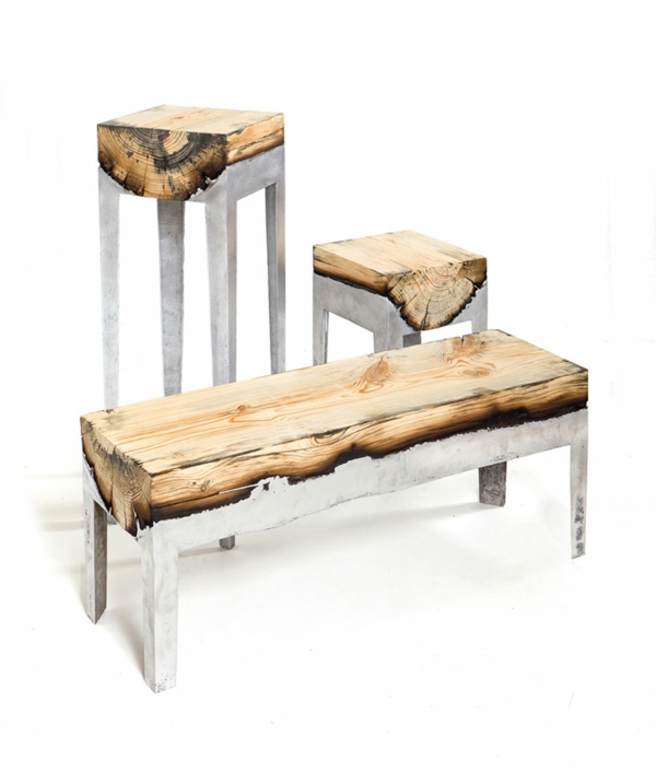 Мека мебел с алуминиева дървена маса и столове
