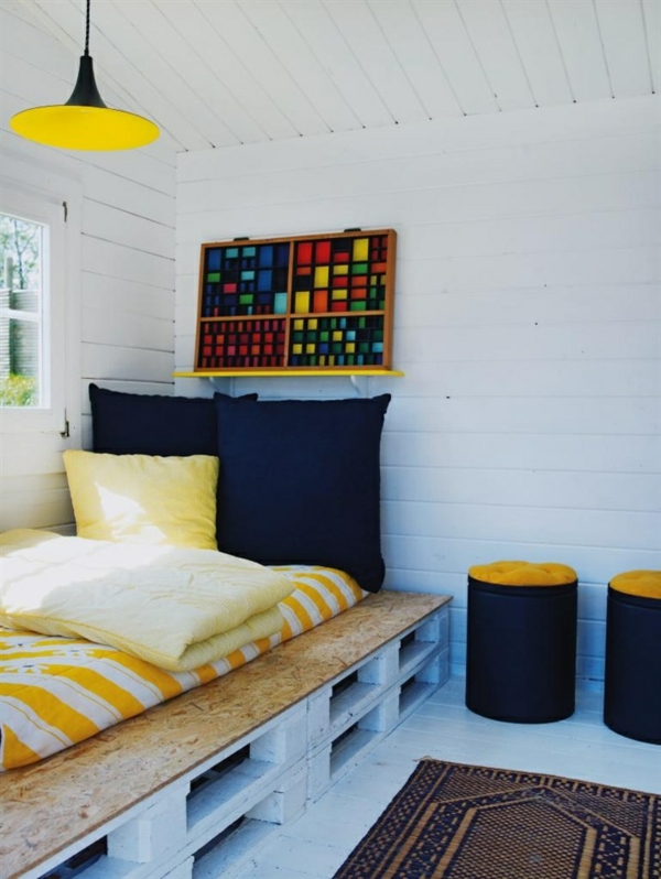 بارد الأثاث المنصات السرير لون مخطط لوحة الخشب الرقائقي الأصفر