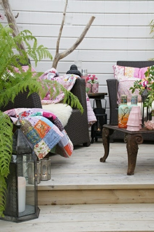 酷，现代花园家具设计藤条扶手椅毯子