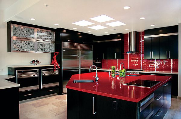 culoare roșu rece pentru bucătărie ultra-strălucitoare contra
