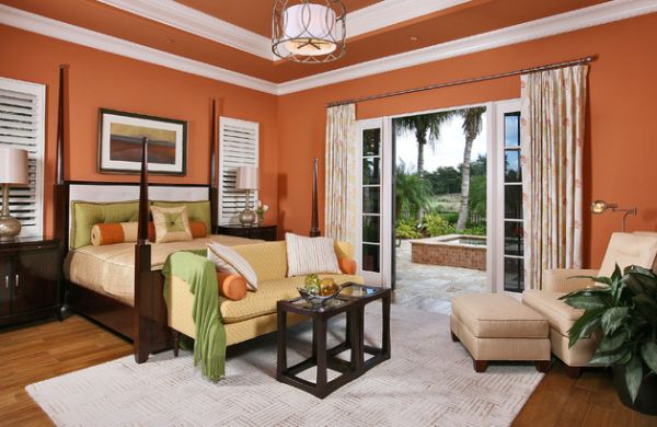koel slaapkamer kleurenschema accenten oranje muren