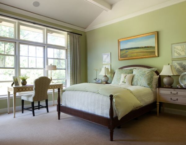 køligt soveværelse palette accenter brun seng ramme