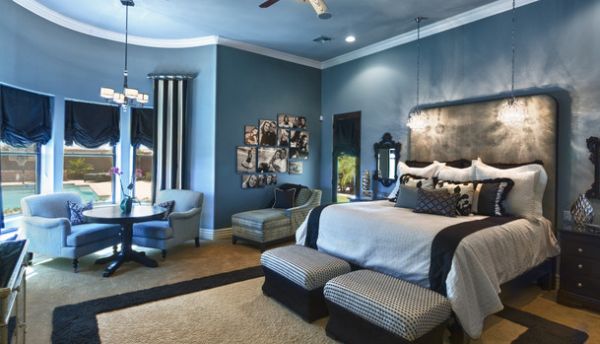 بارد لون غرفة النوم مخطط أزرق مخطط تقليدي
