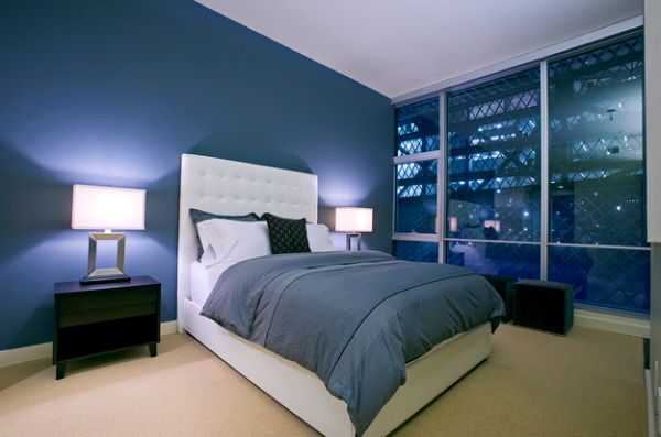 koel slaapkamer kleurenpalet grasgroen diepblauw donker trendy interieur