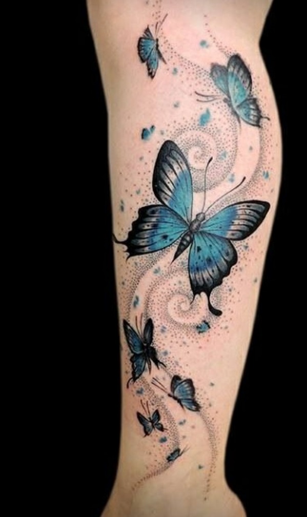 纹身纹身蝴蝶在腿上