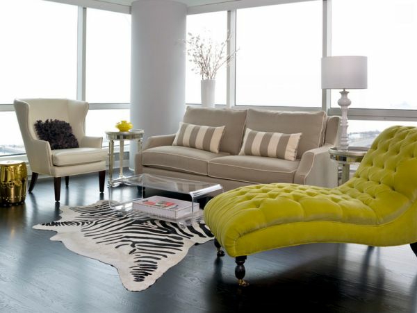 Akryl sofabord stue zebra mønster skinnende gul