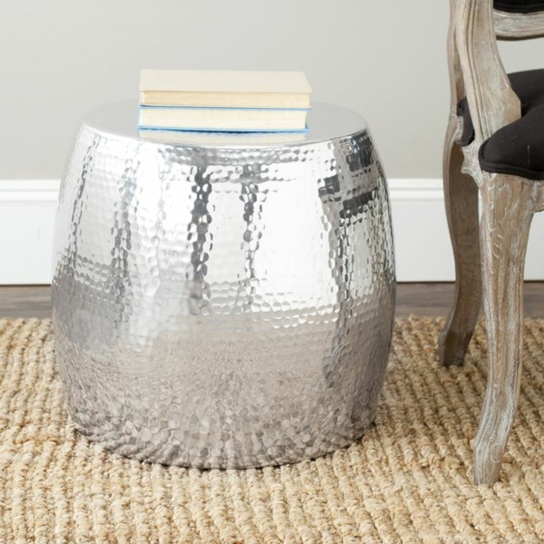 Sofaborde tæppe sidebord i sølv glans