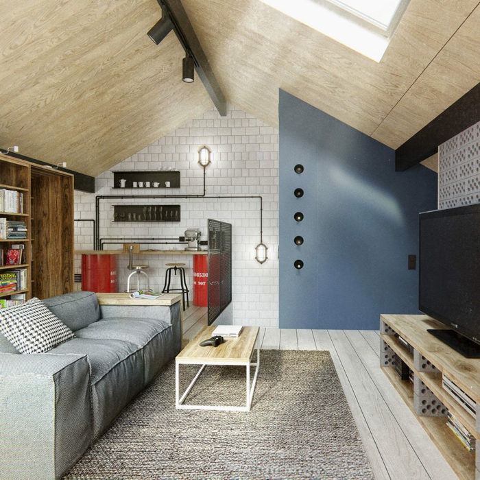 muebles de ático pequeños colores de sala de estar se combinan