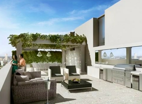 rooftop design ideas outdoor kitchen living area dining area pergola climbing plants
