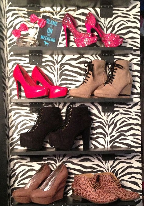 women's shoes zebra pattern shelves shoe rack