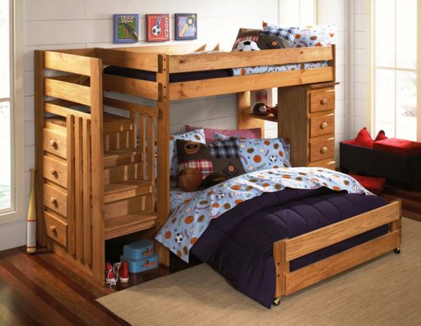 le lit superposé droit avec des escaliers dans le lit double nursery