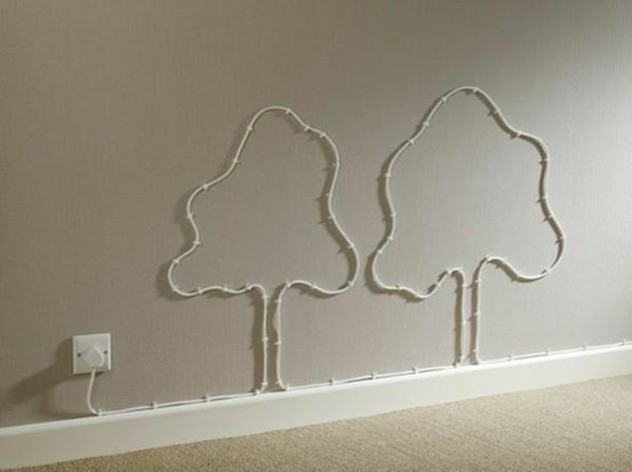 deko idėjų kūrybinis kabelis ant sienos slepiasi medis