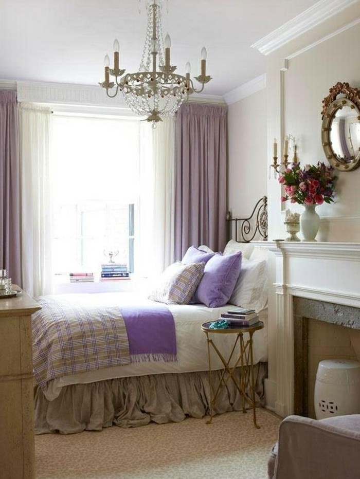 装饰理念卧室紫色口音地毯不透明窗帘