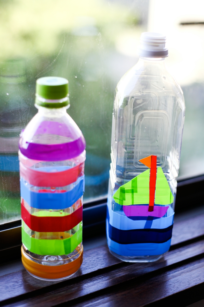 decoreren ideeën maken plastic flessen versieren vensterbank decor