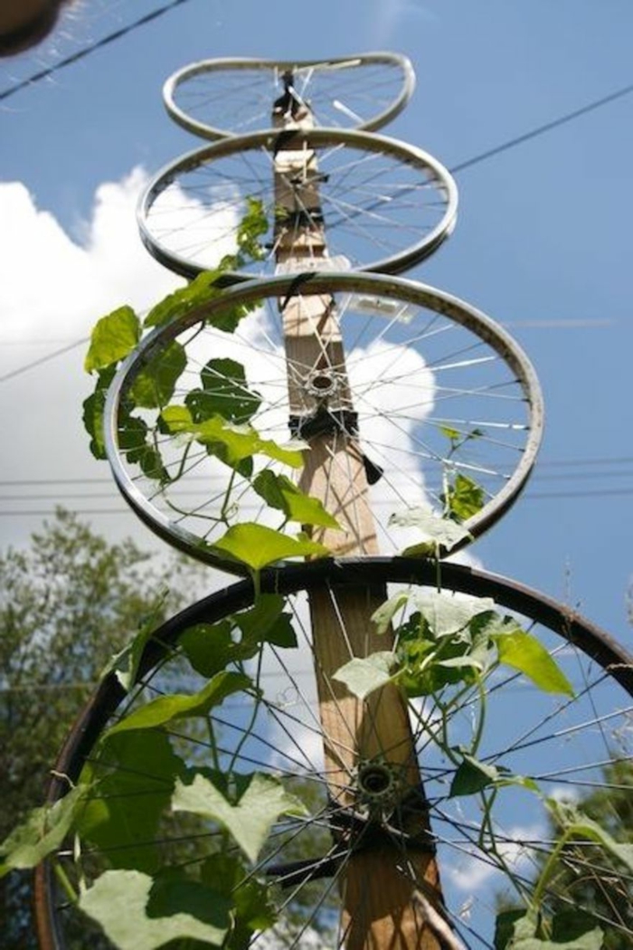 idées de décoration roues de bicyclettes maison planter des idées de jardin